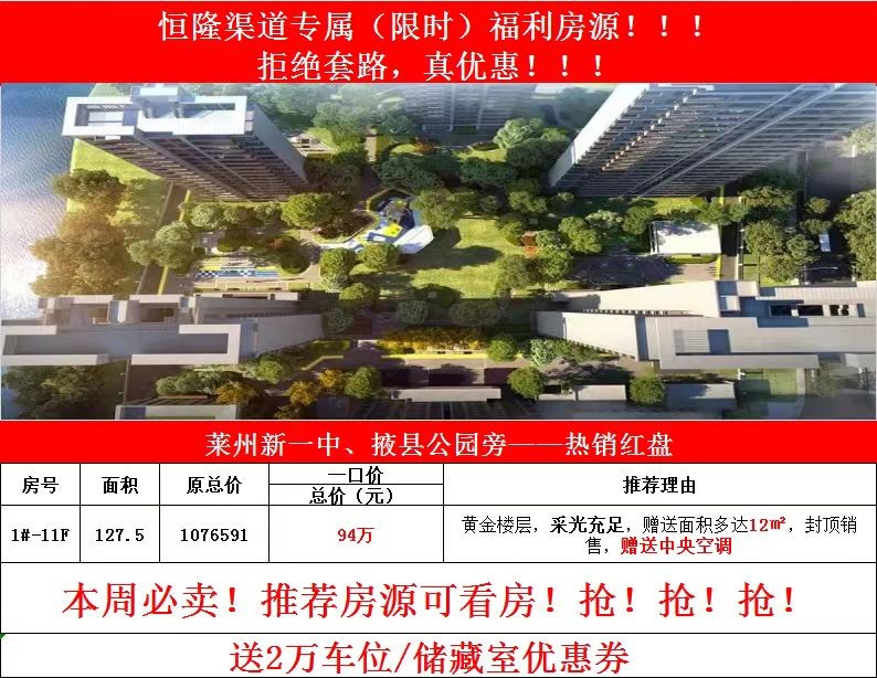 3渠道专属房源,特价房源仅三套,最低75万
