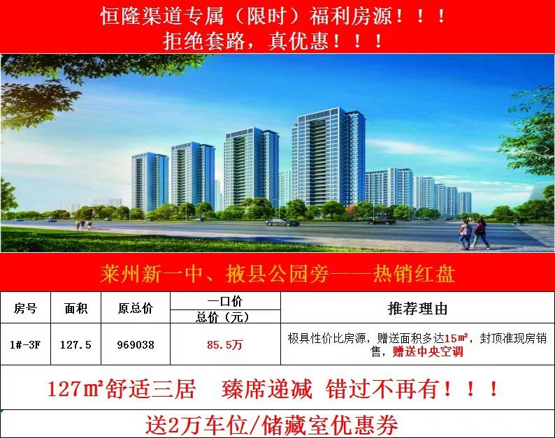 3渠道专属房源,特价房源仅三套,最低75万